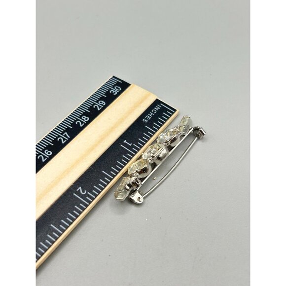 Vintage Rhinestone Bar Pin with Clear Glass Stones Silver Tone Sparkly Pin - Picture 5 of 6